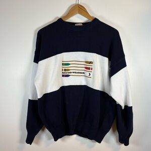 GANT Men’s Nautical Striped Knit Crewneck Sweater Navy White Vintage Size Large